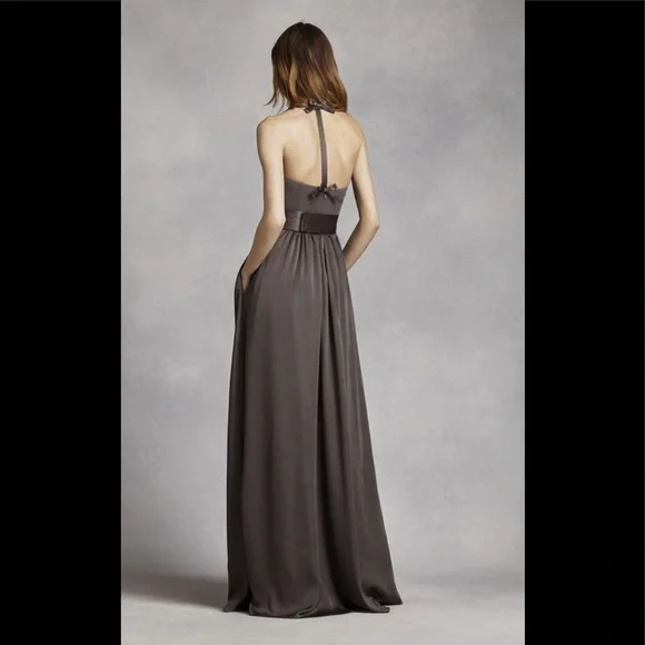 NWOT VERA WANG WHITE V -Neck Halter Gown with Slit VW360214 Biscotti 4 -  threedaughtersproperties.com